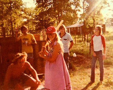 Jackie at bat during a beer-ball game abt 1978